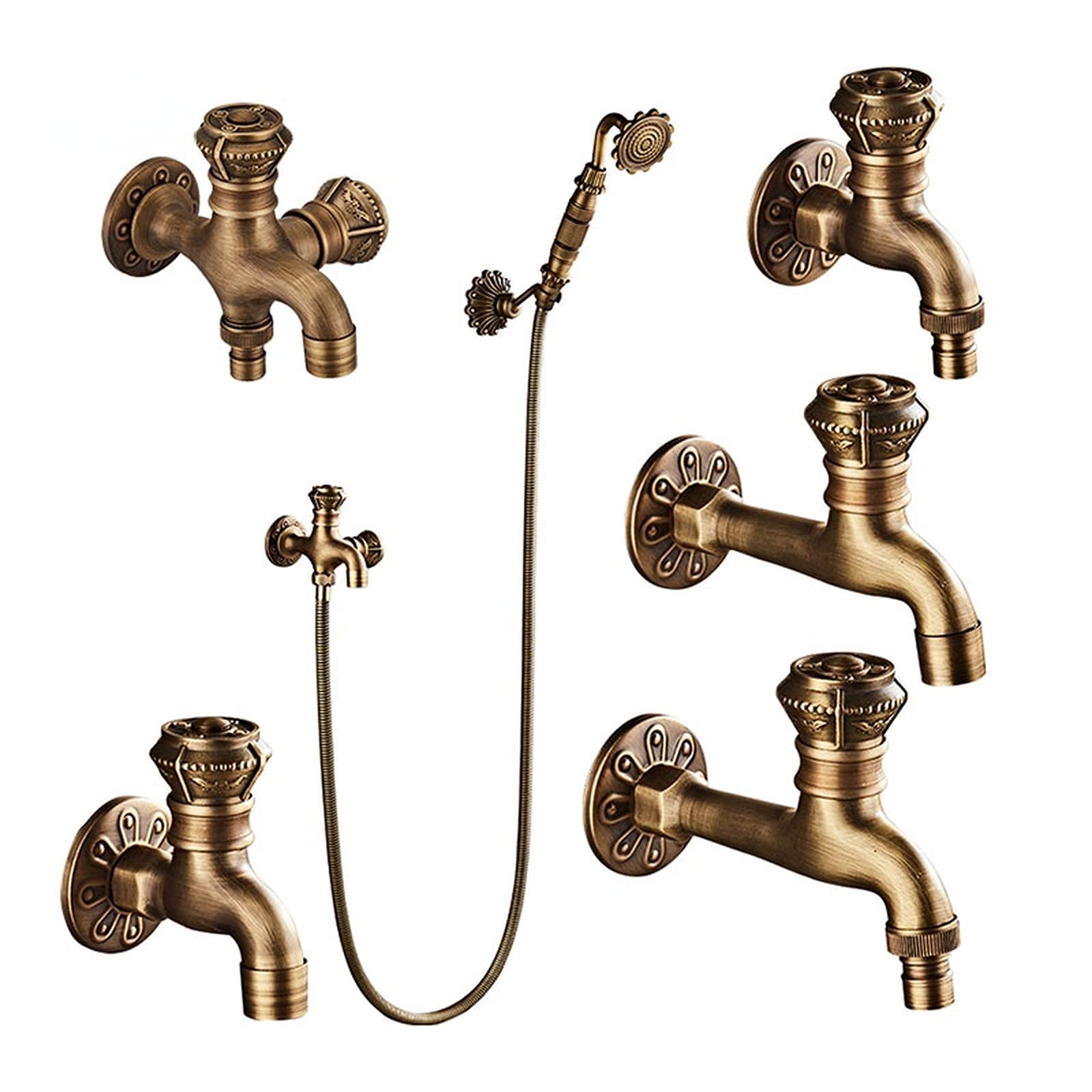 Faucet Retro Antiguo Baño de Latón Montado en la pared Lavadora Faucet MOP Fregajos Grifo de jardín al aire libre