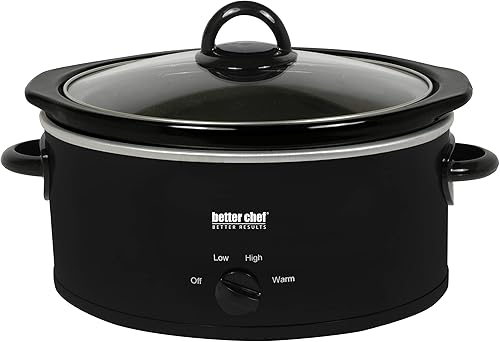 Miniatura 5 de Better Chef Olla de cocción lenta ovalada  3 cuartos  Ajustes de 3 temperaturas  Asas laterales  Tapa de vidrio  Inserto de gres esmaltado acero