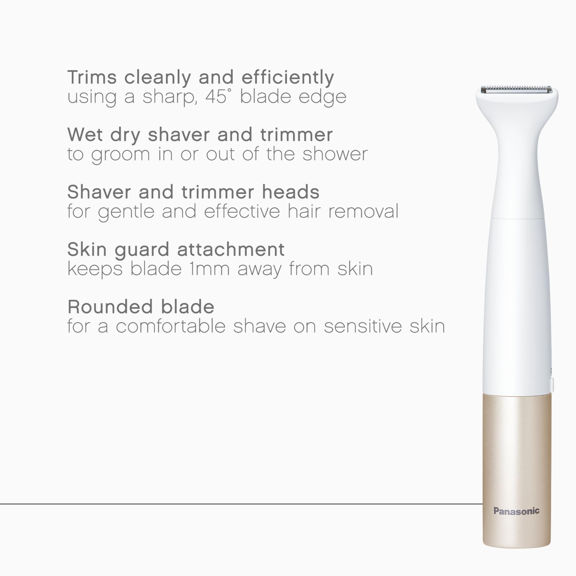 Panasonic Wet/Dry Bikini Shaver & Trimmer for Women with 4 Attachments for Gentle Grooming in Sensitive Areas, Battery-Operated – ES-WWV6-N