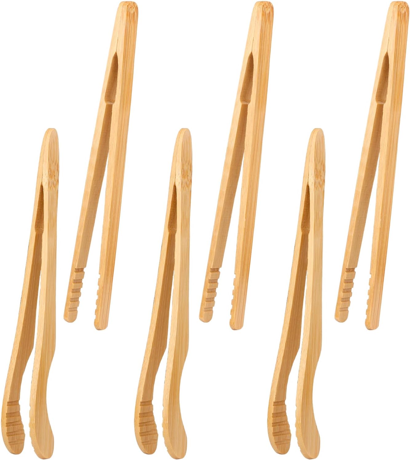 6 Pack Bamboo Toaster Tongs,Natural Wooden Tongs for Cooking,Sweet