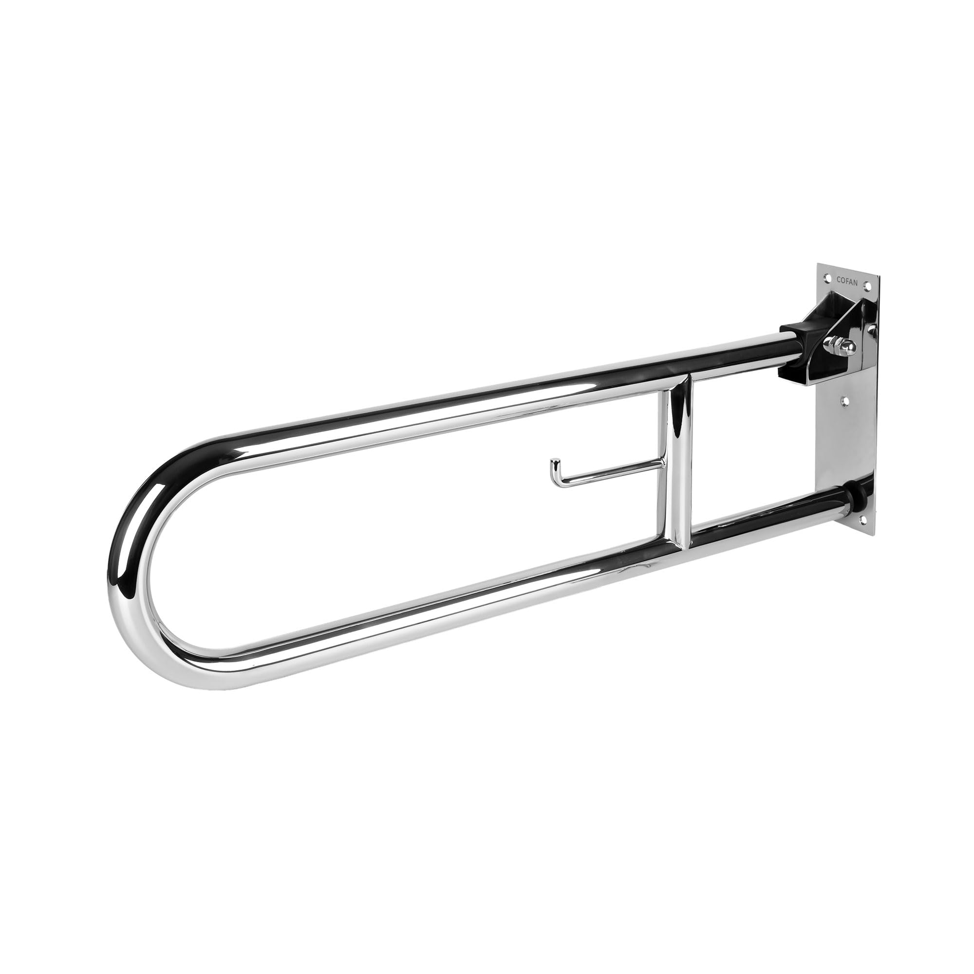 Cofan Barra de Apoyo Abatible Vertical con Accesorio para Papel Higiénico | Medida: 74 cm de largo y 3,2 cm de diámetro