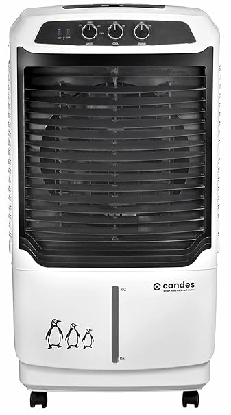Candes Creta 60 L Personal Air Cooler for Home with USB Port and LED Light, Poweful Fan Air Throw and 3-Speed Control with Low Power Consumption (White, Black) 1 Year Warranty