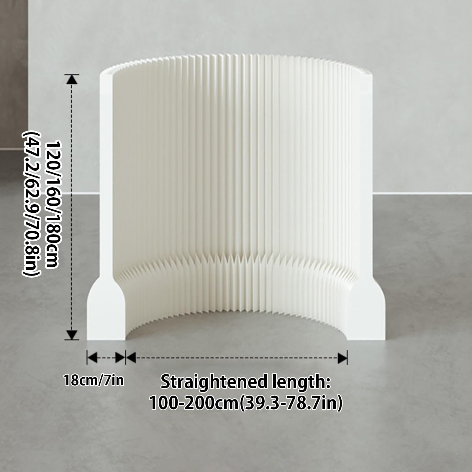Faltbarer Papier-Raumteiler, Leichter freistehender Sichtschutz-Paravent, Trennwand ohne Montage für Zuhause/Büro/Bekleidungsgeschäft/Unternehmen(Weiß,H150xW18xL100～200cm)