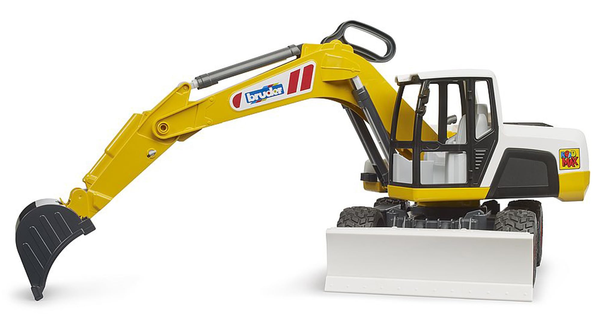 bruder 03413 - ROADMAX Pelle sur pneus | Pelleteuse jouet pour chantier, engin de chantier, jouet pour enfants à partir de 2 ans