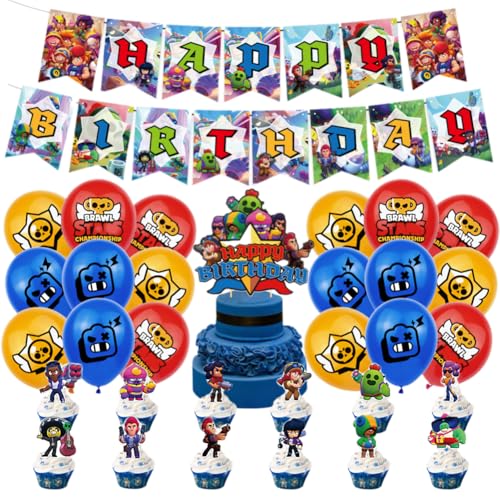 Syijupo 32 Piezas Wilderness Brawl Cumpleaños Fiesta Decoración,Decoración De La Fiesta Del Juego De Dibujos Animados Para Feliz Cumpleaños Suministros Adorno Globos Cupcakes Toppers Pancarta Niños