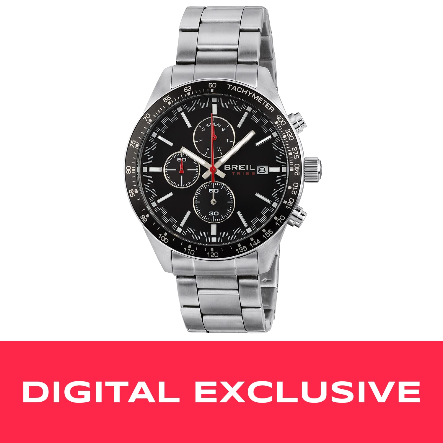 Breil, Collezione Fast, Cronografo Uomo in Acciaio, Cassa 42 mm, Lunetta in Alluminio, Sfere con Luminous, Movimento al Quarzo, Resistente all'Acqua, Pratica Chiusura con Pulsanti
