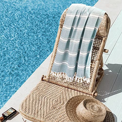 Belizzi Home Peshtemal Turkish Towel 100% Cotton Chevron Beach Towels Oversized 36X71 Set Of 4, Beach Towels For Adults, Soft Durable Absorbent Extra Large Bath Sheet Hammam Towel - Aqua Blue #TOP5