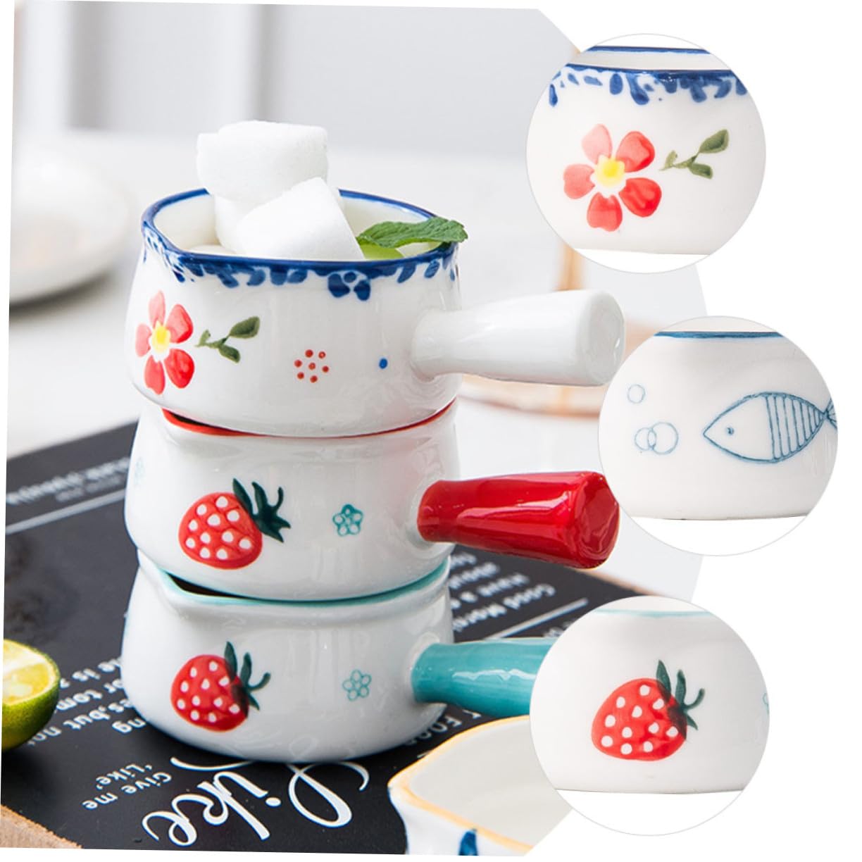 Toyvian Keramik Milchkännchen Kleiner Milchbehälter mit Henkel 6 Stück 50ml Nordic Stil Praktisches Kaffeebar Zubehör für Hotels und Cafés