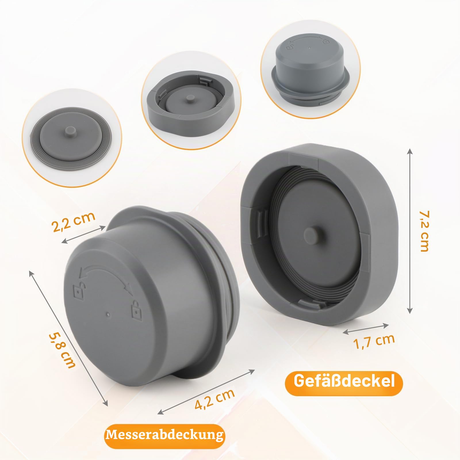 Klingenabdeckung und Behälter Deckel für Ninja Blast Tragbarer Mixer BC100 Series und BC151 Serie Zubehör, Auslaufsicher Ersatzdeckel, Spülmaschinenfest, Lebensmittelecht(Grau)