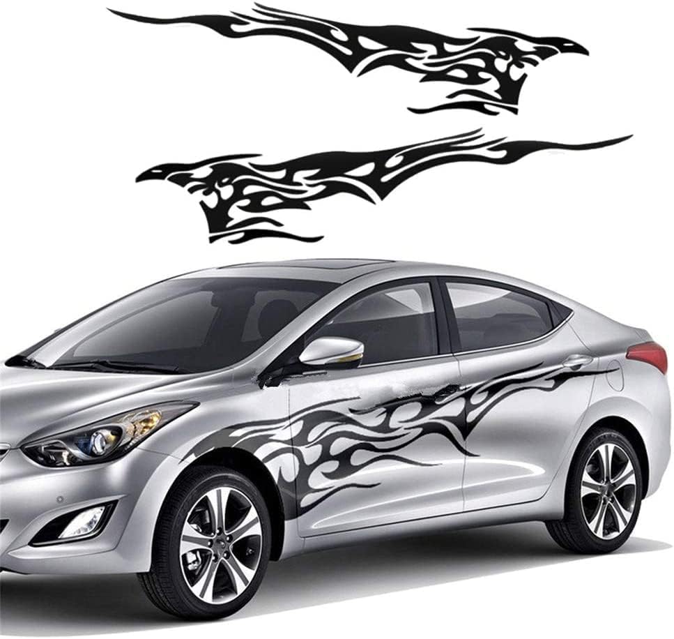 Car Decals, Flame Car Graphics, Cool Stickers, 1 Set Car Body Stickers Vinyl Self-Adhesive Side Strip Decal Cool Stickers for Truck SUV (Black Flame Car Stickers)