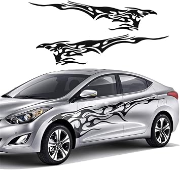 Car Decals, Flame Car Graphics, Cool Stickers, 1 Set Car Body Stickers Vinyl Self-Adhesive Side Strip Decal Cool Stickers for Truck SUV Black Flame Car Stickers