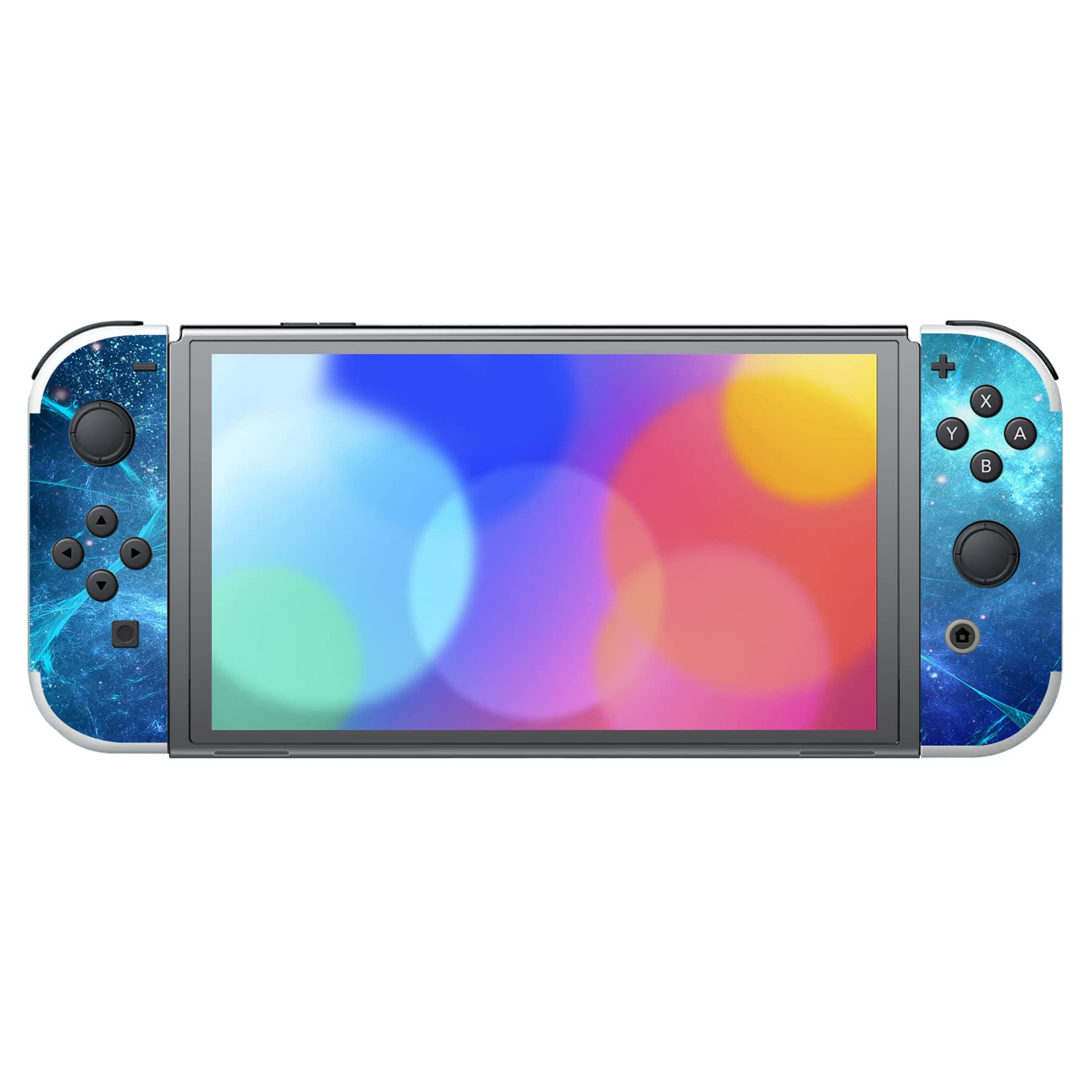 PlayVital Pegatina Protectora Completa para Nintendo Switch OLED - Calcomanías Decorativas para Joy-con y Consola, Skin Stickers Adhesivos (Azul Nebula) - 5
