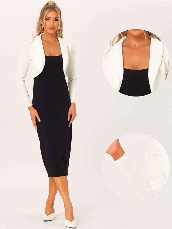 Allegra K Long Sleeve Velvet Shrug Top for Women's Open Front Cocktail Party Cropped Bolero Cardigan X-Large White by Allegra K - Image 5