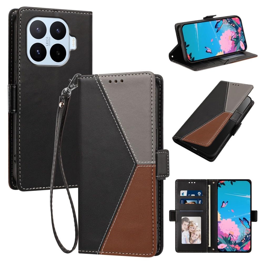 Generic Étui compatible avec Moto Edge 70 Pro (couleur : noir) étui portefeuille à rabat en cuir, motif latéral magnétique