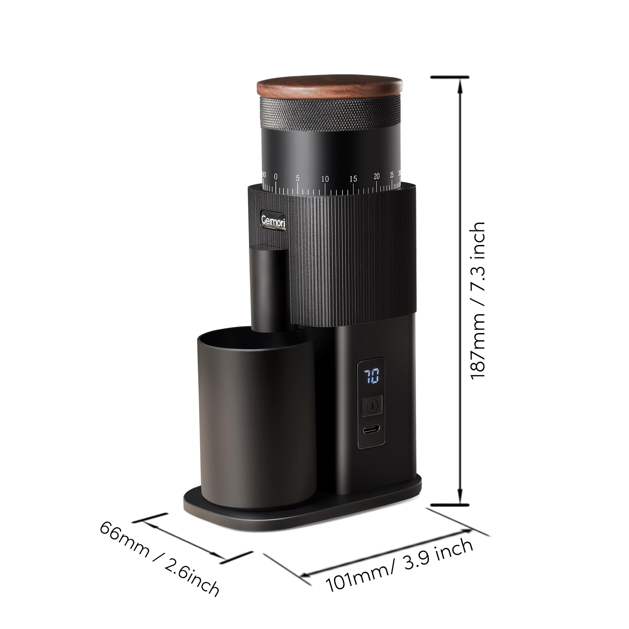 wirsh - Molinillo de café eléctrico portátil, inalámbrico, recargable, Geimori T38 con rebaba cónica de 6 núcleos de 38 mm, ajustes de molienda para espresso, vertido, prensa francesa, camping, viajes