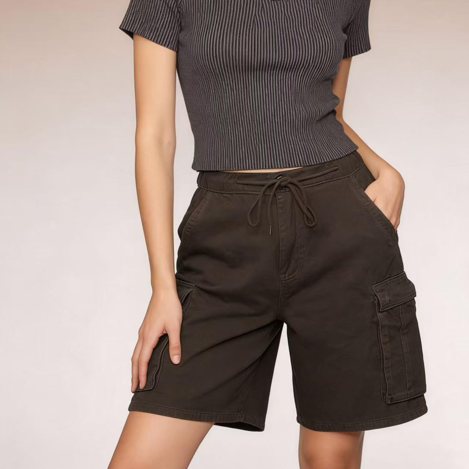 Shorts Da Lavoro in Denim Da Donna, Versatili E Alla Moda, Lunghezza Al Ginocchio, Con Vita Elastica E Tasche