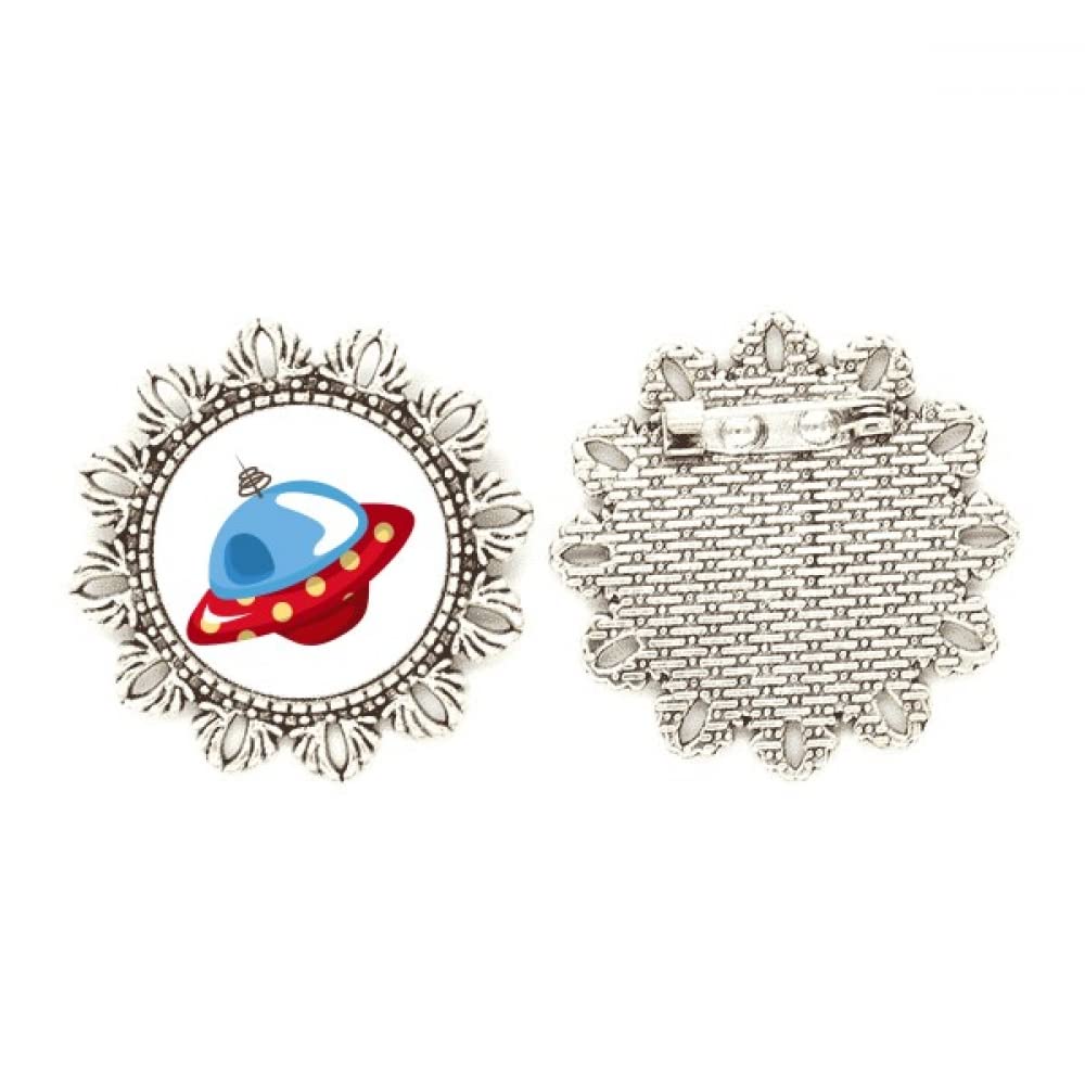 Broche de plata flor Universe And Alien UFO Art Deco en tamaño medium para ropa 4