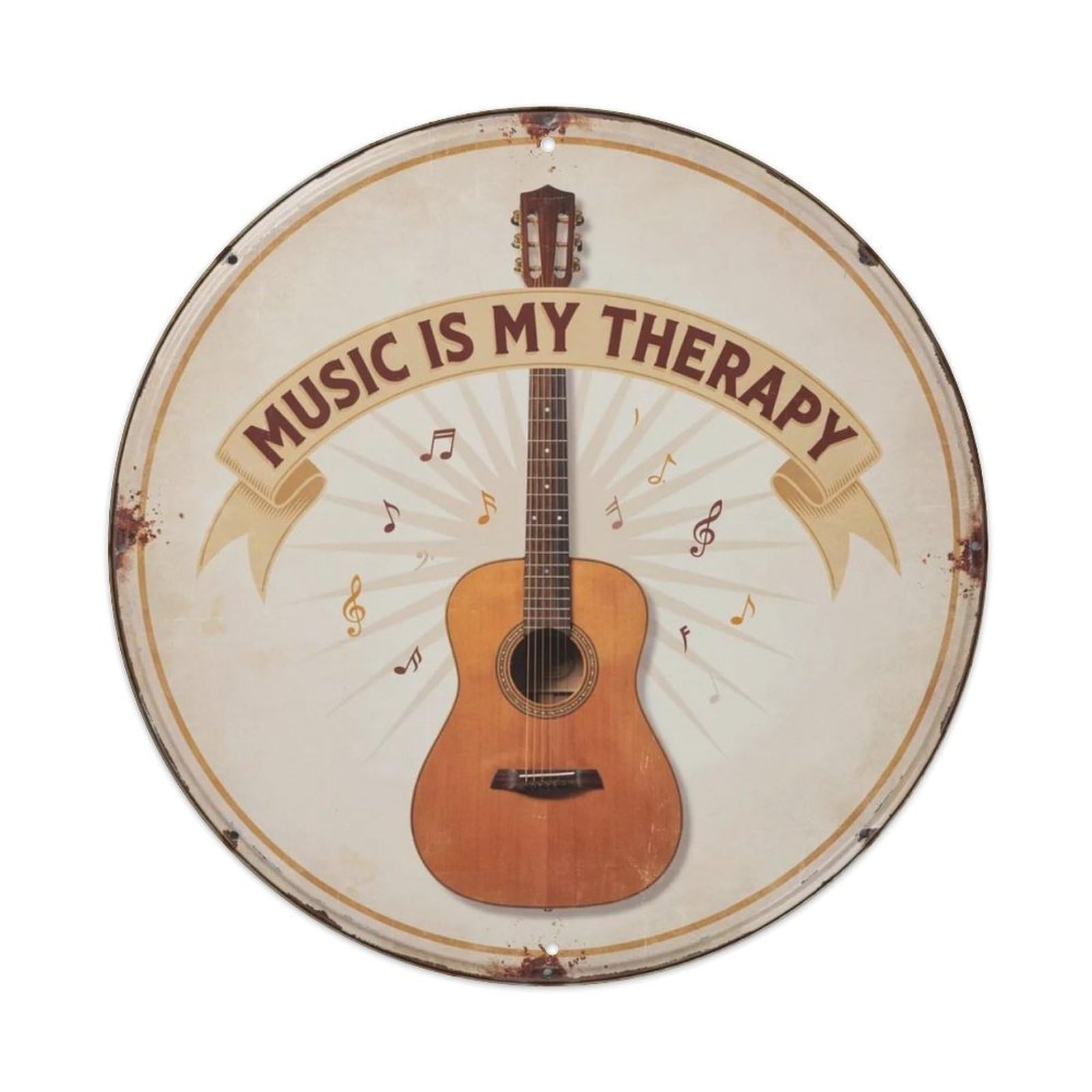 Vintage Acoustic Guitar Music Therapy Metal Tin Sign Plaque