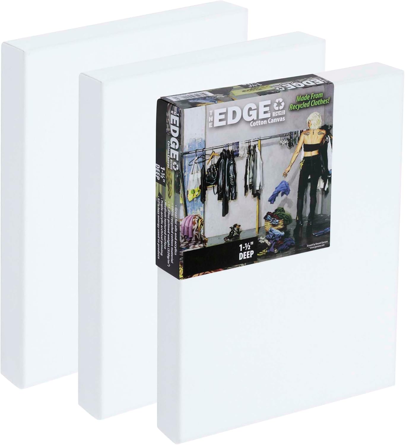 Creative Mark The Edge Eco-Friendly Recycled Cotton Stretched Canvas for Painting - 5x7" Box of 3 - Medium-Textured, Triple Acrylic Primed All Media, 320gsm, 1-1/2 in. Deep Pine Stretchers