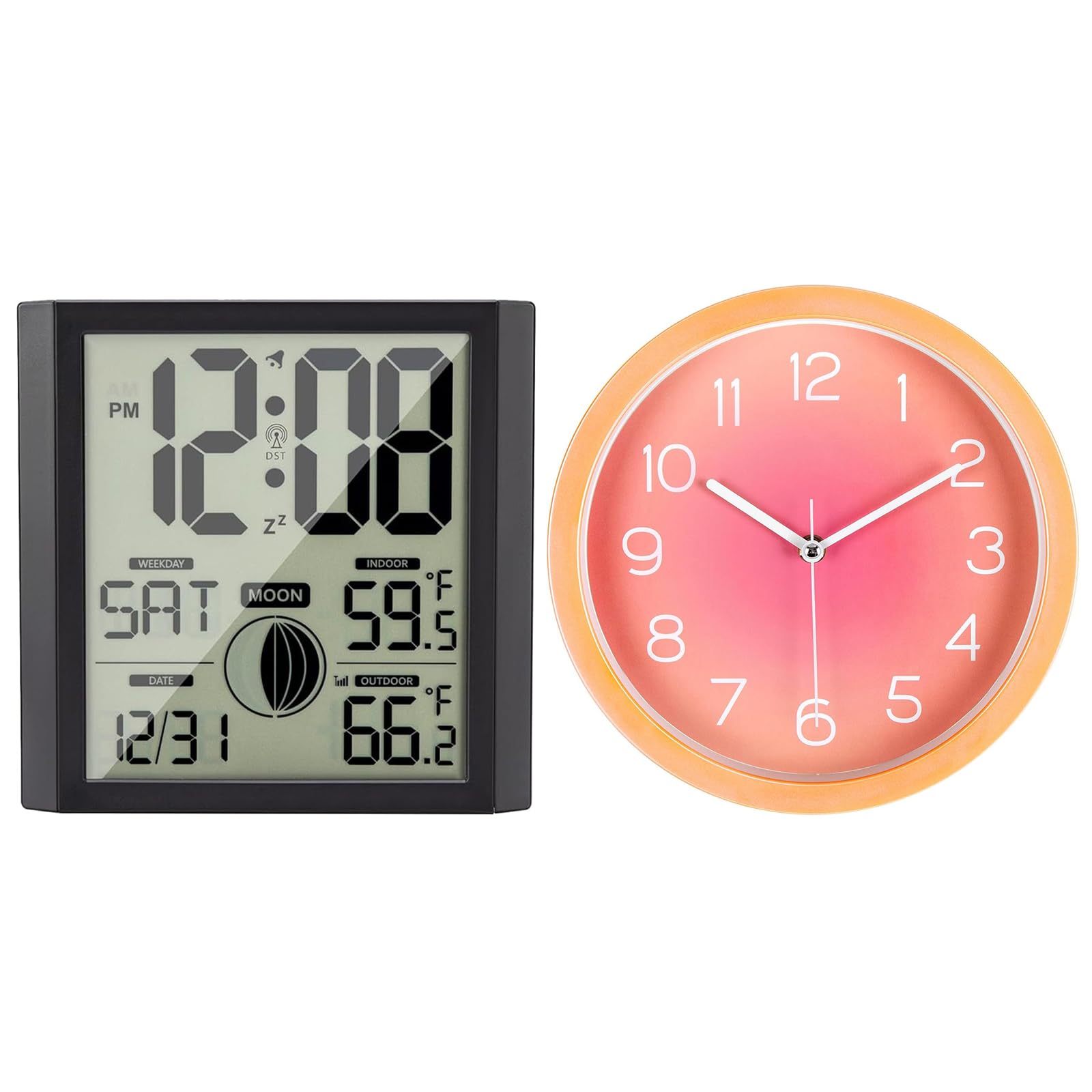 Warminn Atomic Wall Clock with Indoor Outdoor Temp Large Number Display Silent Battery Operated Small Analog Kid Clocks for Bedroom Kitchen Office Living Room Home Decor Bathroom Bedroom School Kids