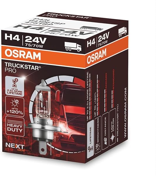OSRAM TRUCKSTAR PRO H4, +120% plus lumineux, lampe de phare halogène, 64196TSP, lampe de camion 24V, étui (1 lampe) - 1