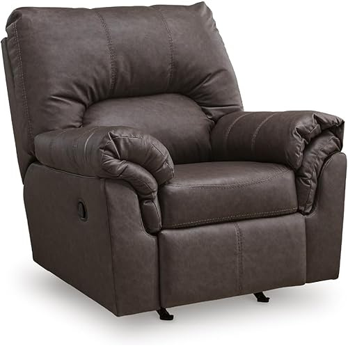 Signature Design by Ashley Walker Point Contemporary Faux Leather Rocker Recliner with Arm Rest, Dark Brown