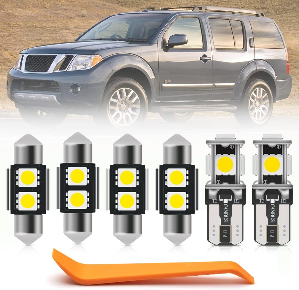 8pcs White LED Interior Lights Bulb Kit for Nissan Pathfinder 2005 2006 2007 2008 2009 2010 2011 2012 Map Dome Trunk License Plate Lights Interior LED Lights Bulbs Package + Install Tool