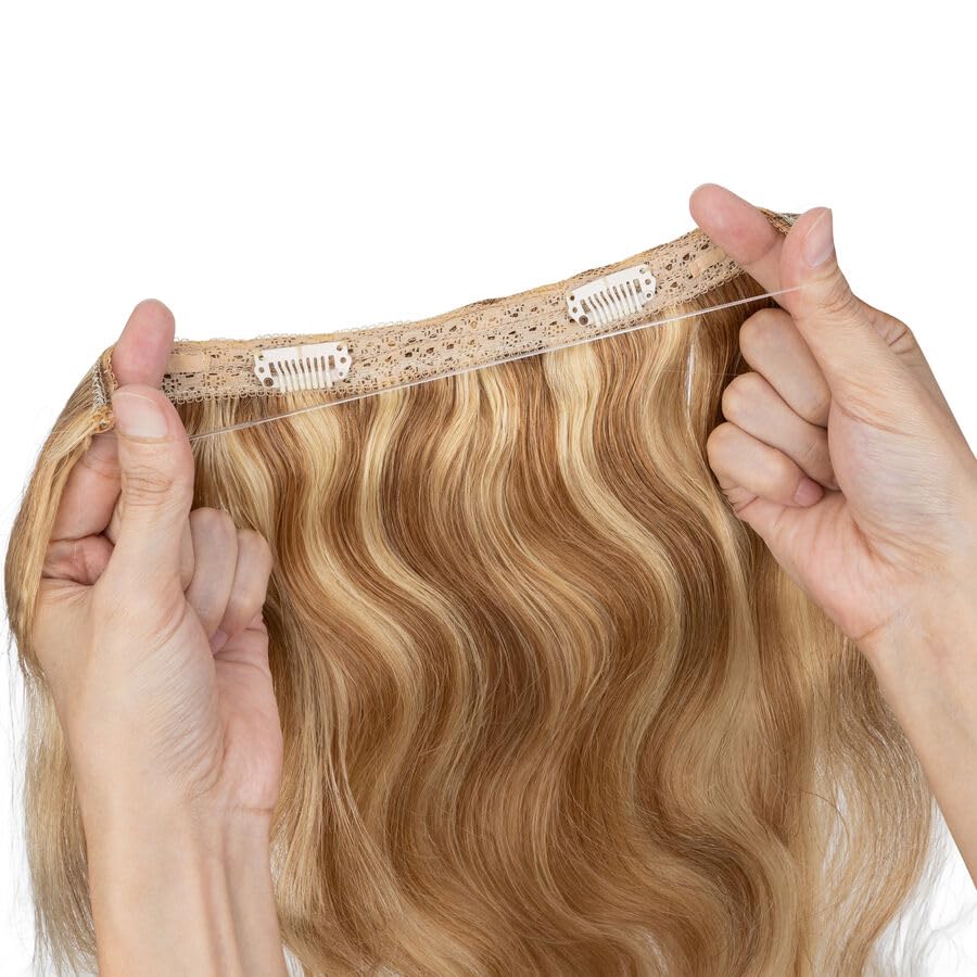 Hair Halo 18” blonde/brown with clips Amazon.com : Halos Hair Extensions Real Human Hair 18inch  main image 2