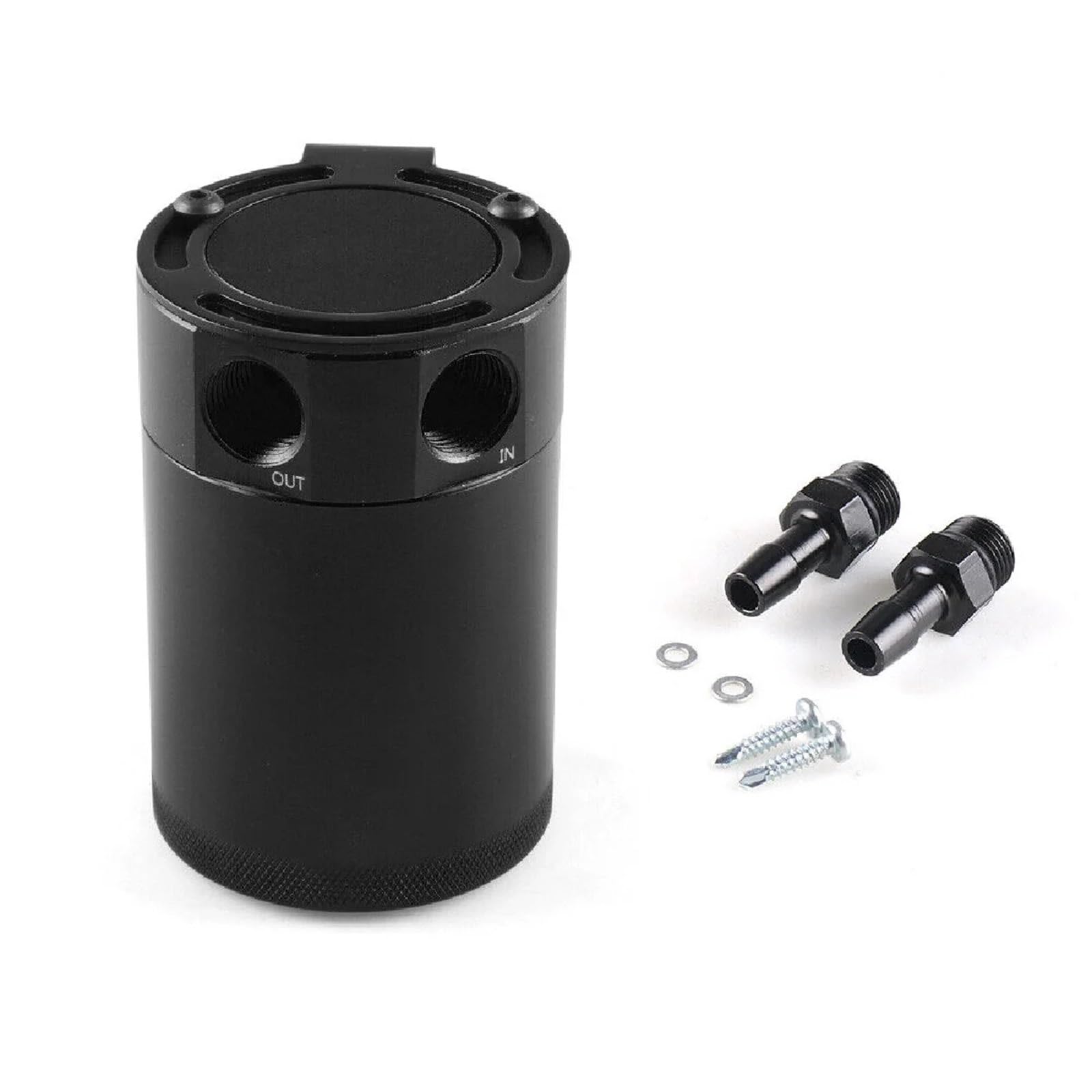 Uniwersalny zbiornik na olej 3/8" NPT z 2 portami i przegrodą do benzyny, oleju napędowego i turbosprężarki Crank Case Oil Breather Separator(Black)