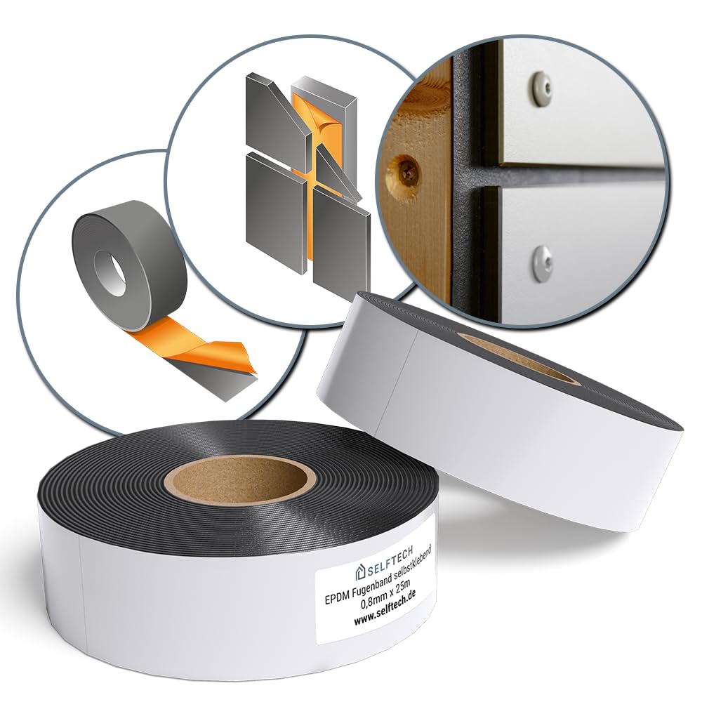 Selbstklebendes EPDM Fugenband als Montagehilfe - schwarzes Dichtungsband für Fassadenprofile | Stärke 0,8mm / Länge 25m (60mm)