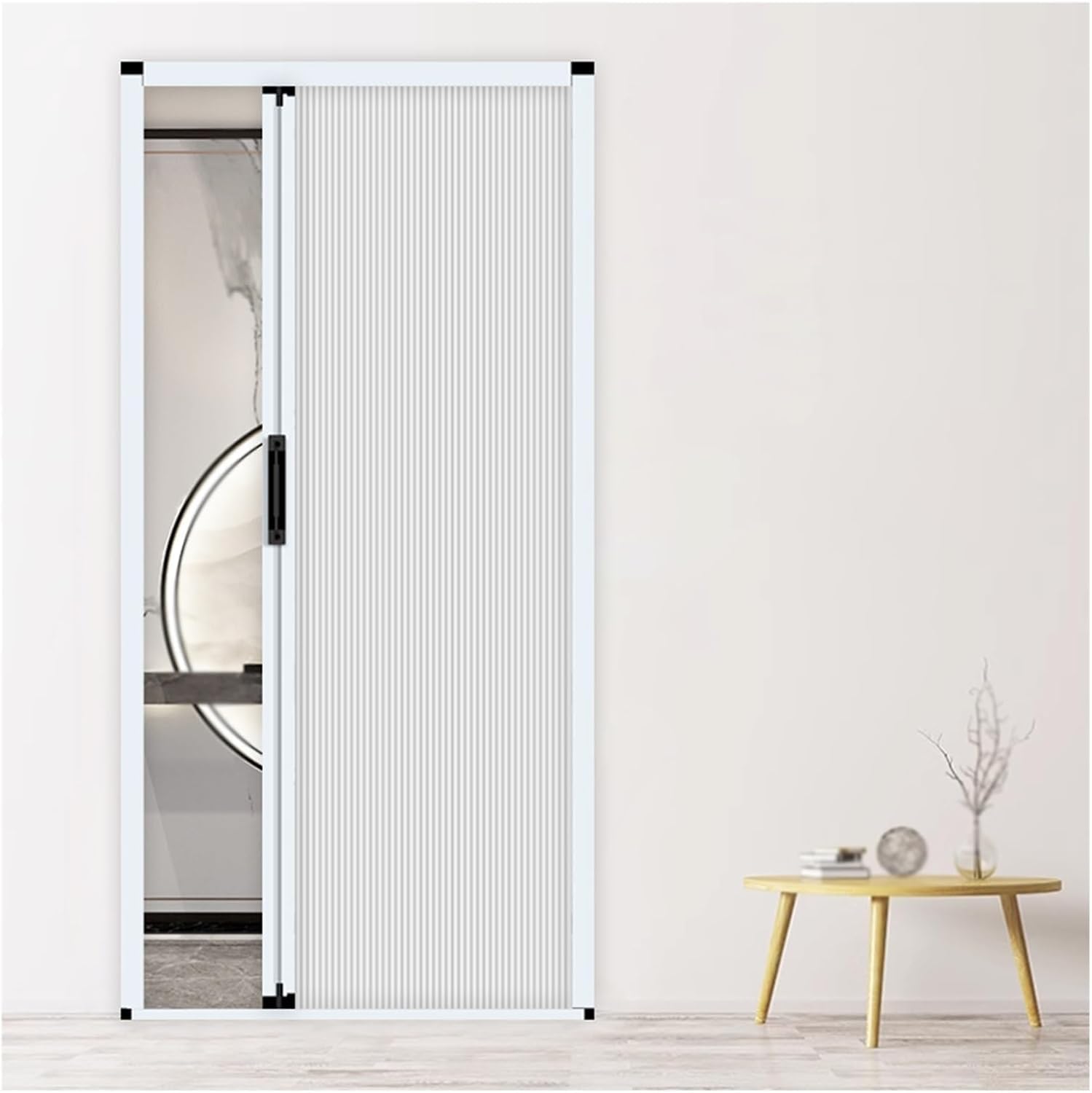 Nevthar White Concertina Door Blackout,Accordion For Doorway,Concertina Door Concertina Doors Internal,Customizable,No Drilling Room Divider Sliding,Aluminum Frame And Cellular Fabric,With Handle