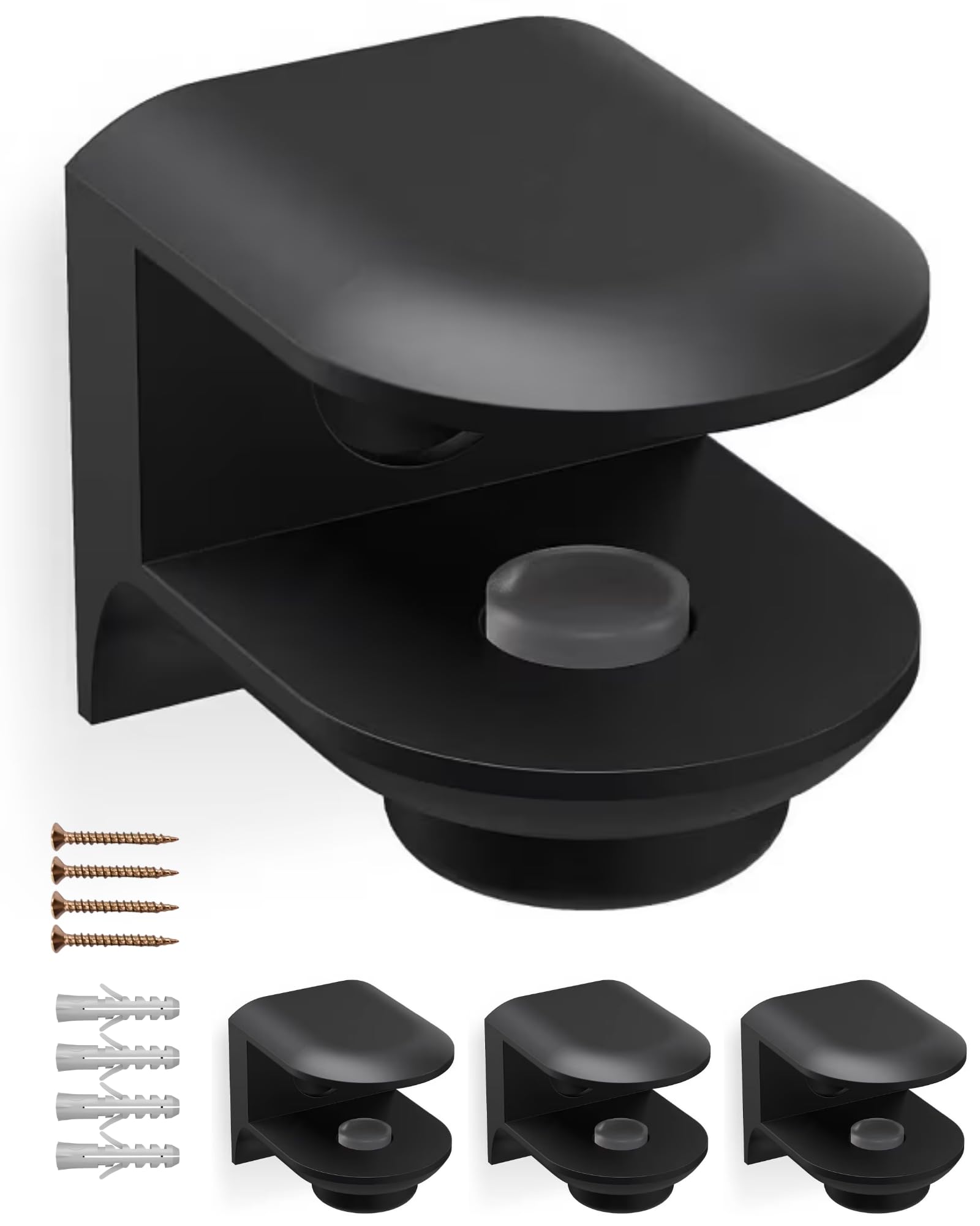 Gedotec RM03 Black Matt Glass Shelf Support for Glass Thickness 6 - 11 mm, Glass Clamp with Locking Screw and Glass Pad, Includes Mounting Material