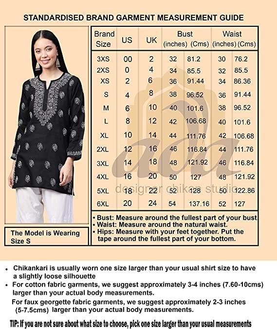 Image of Ada Women's & Girl's Georgette Hand Embroidered Lucknow Chikankari Regular Fit Short Kurti Top with Slip A911300