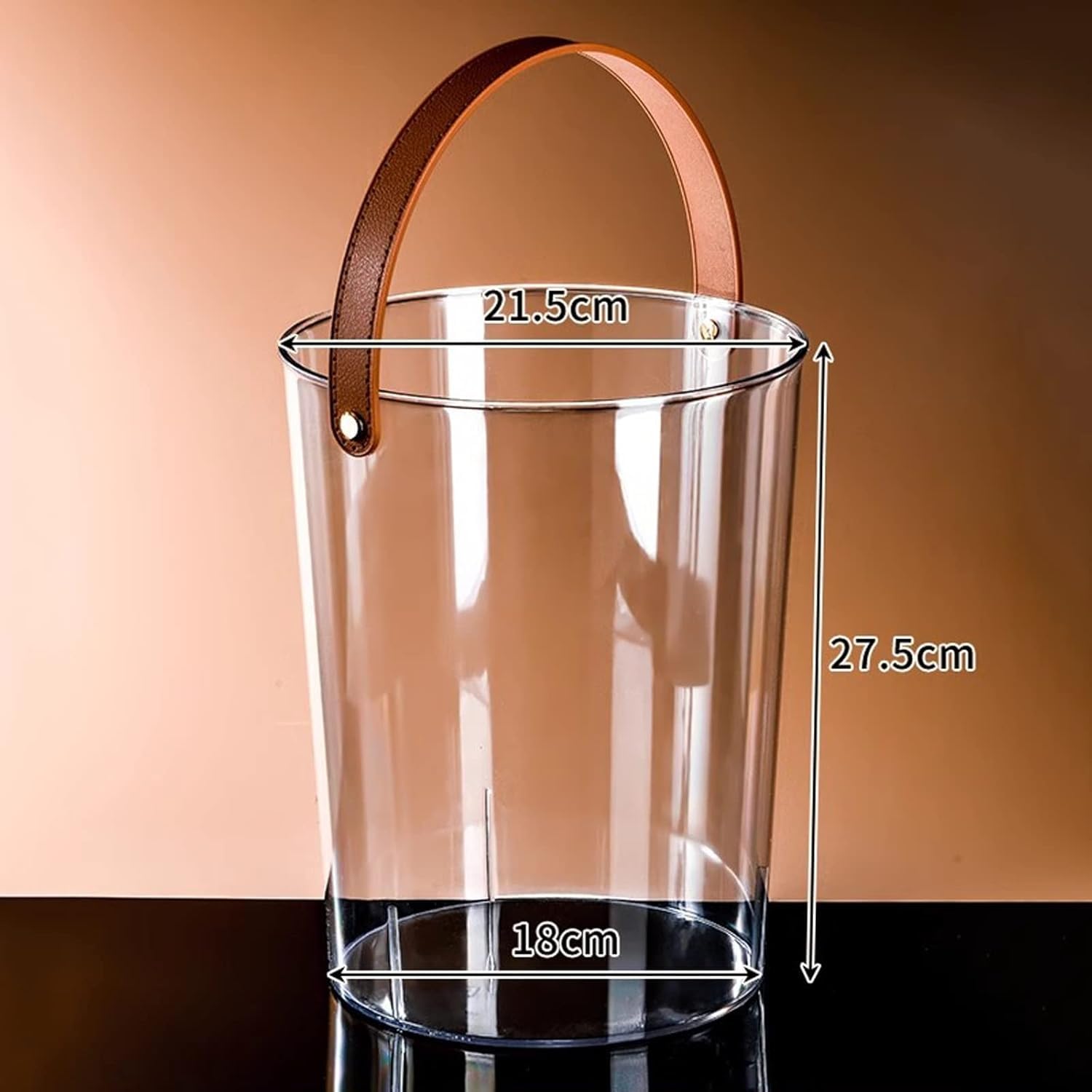 Cubitera Botella Vino Filador de Hielo acrílico Transparente Redondeo Grande Champagne Chiller con Mango de Cuero portátil Capaciente de Hielo de Botella de Vino clásico
