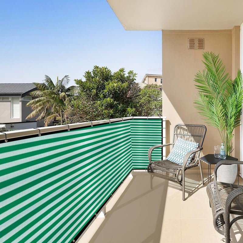 MetDeals HDPE Stripes Balcony Safety Net with Polyester Webbing for Railing | 85% Sun & UV Blockage Balcony Safety Net with Eyelet & Cable Tie for Easy Installation(Green&White, 0.80X3 MTR)-picture-20