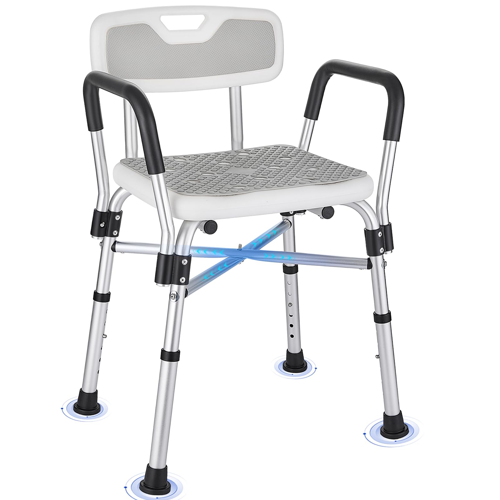 Silla de Ducha para Ducha con Brazos y Respaldo,Pesado Taburete de Ducha, 6 Altura Ajustable,Antideslizante, Silla Ducha para Personas Mayores y Discapacitadas Gris 180kg