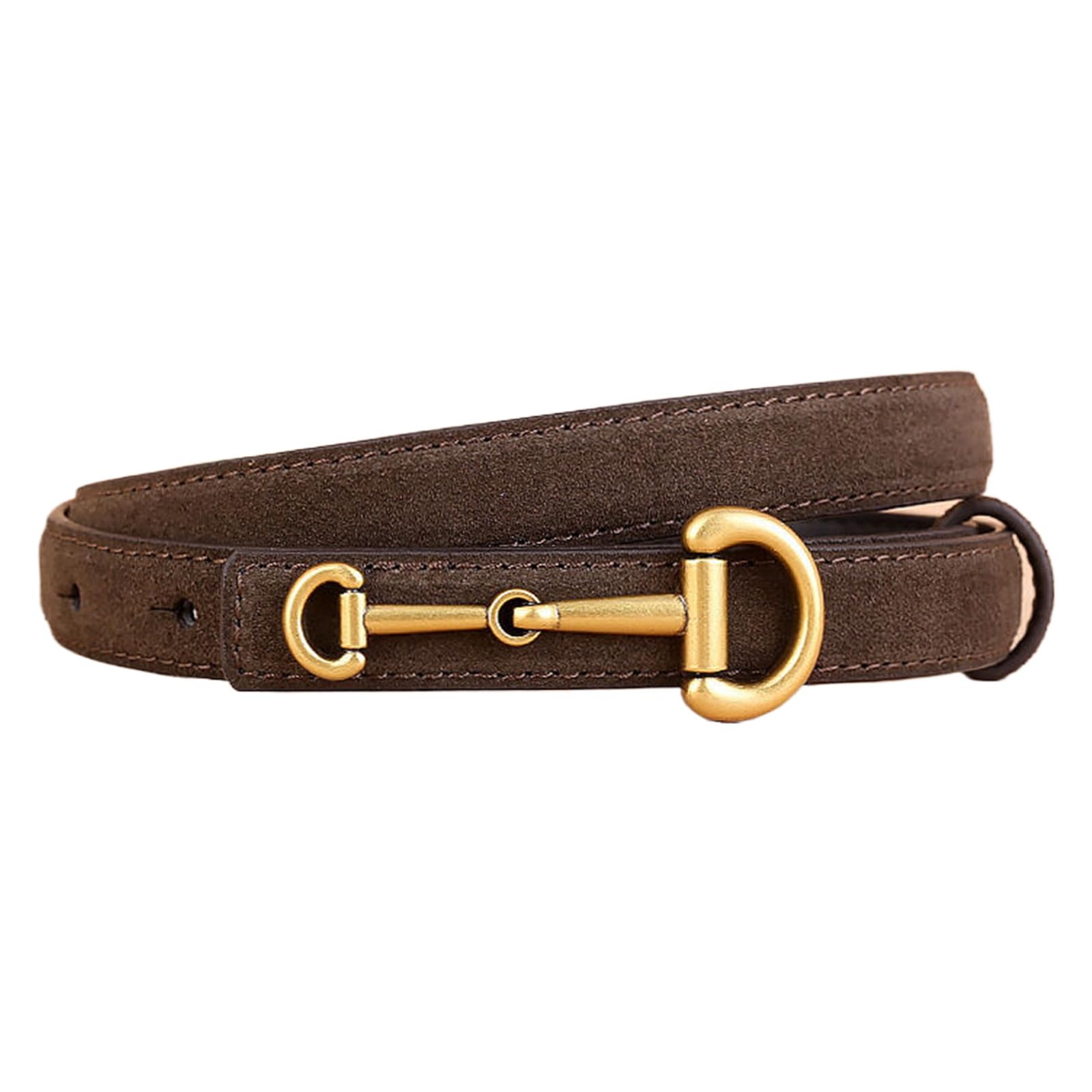 Jiary Unisex Brown ,100Cm/39.4'',Gold Horseshoe Buckle Designer Belts For Women, Suede Thin Leather Belt Women For Jeans Dress Autumn And Winter Sweater Coat