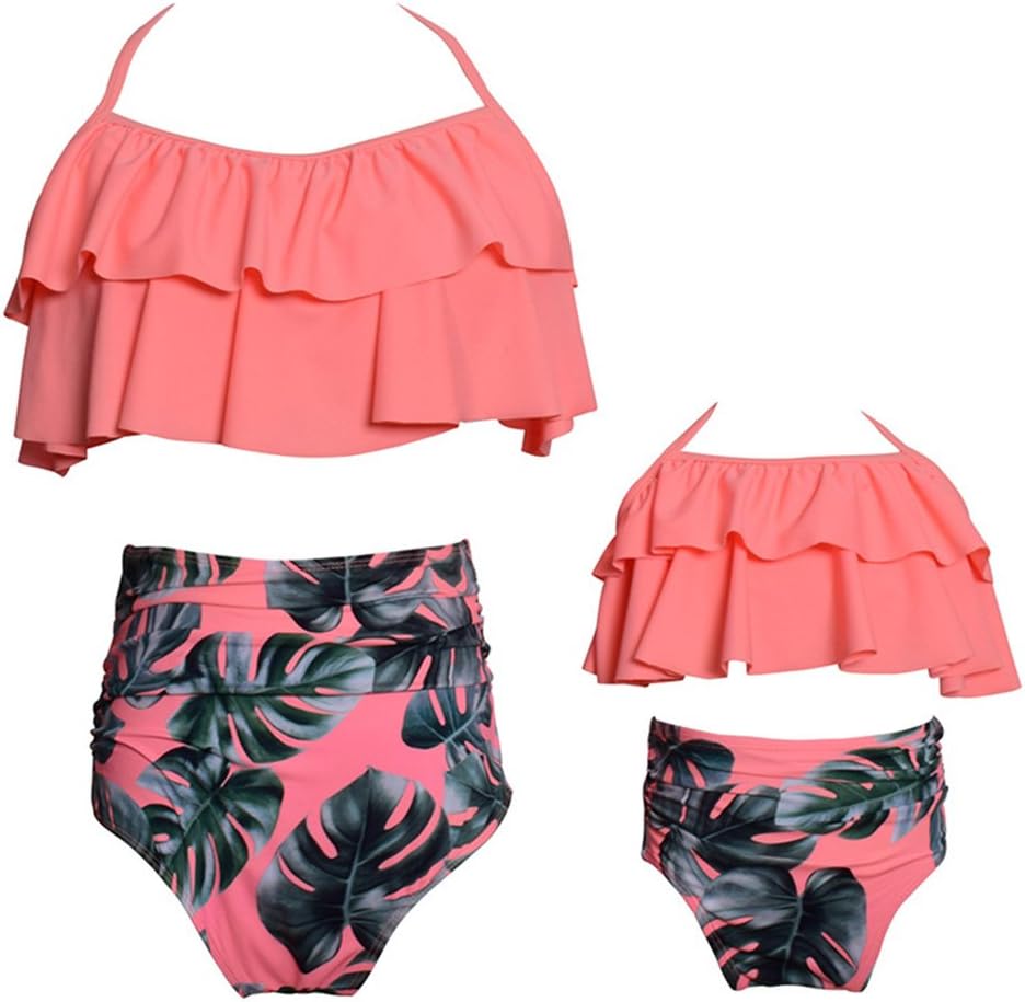 Baby Girls Bikini Swimsuit Set Family Matching Mother Girl Swimwear Beachwear (Pink-Mum, S)