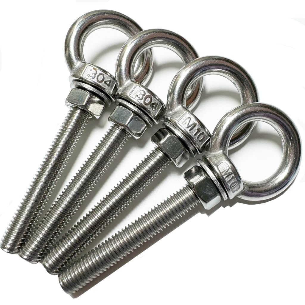 Shoulder Eye Bolt, 4 PCS M10 Heavy Duty Lifting Ring 2.8" Threaded Eyebolt Lifting Ring Eye Bolts with Nuts and Flat Washers(Thread Length 70mm)