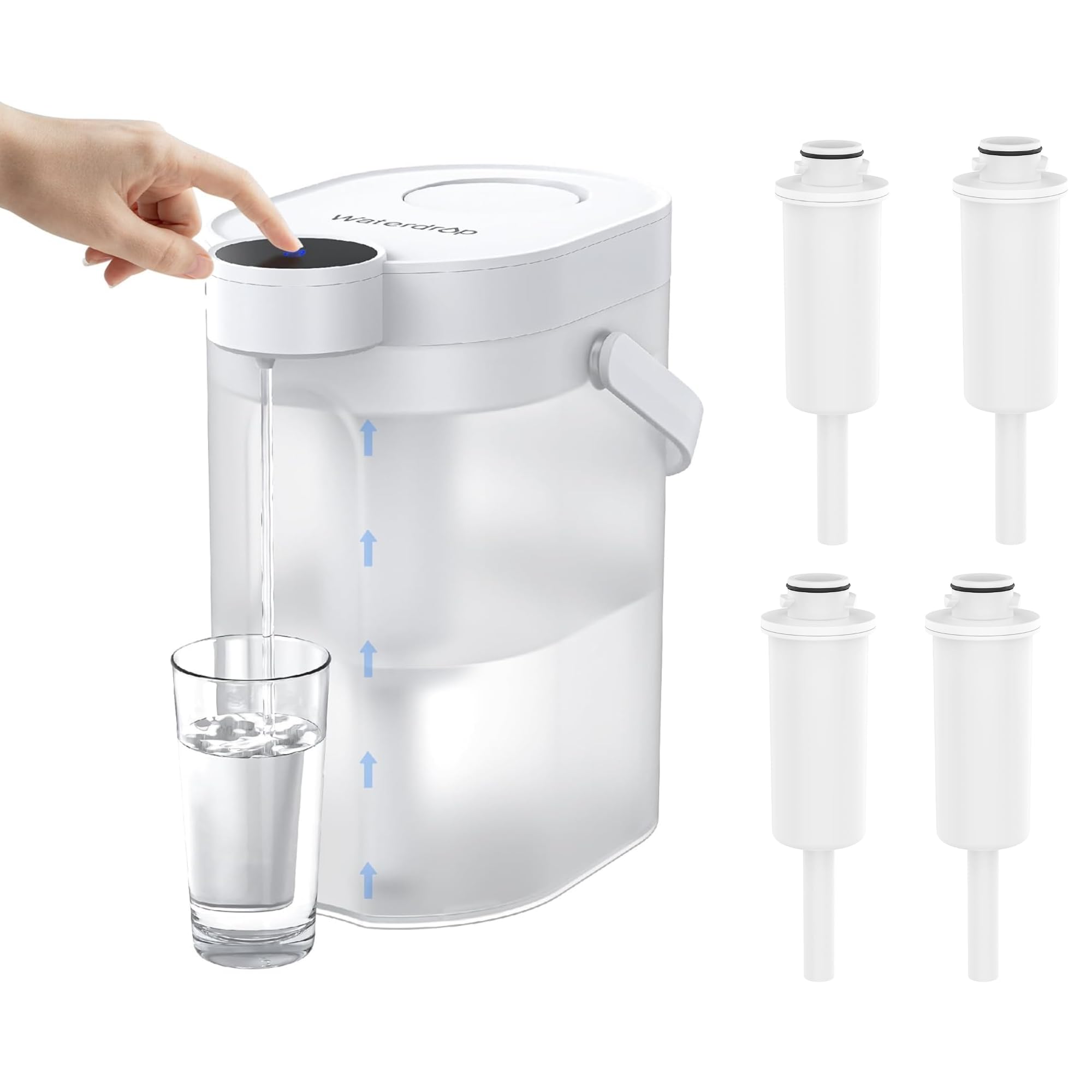 Waterdrop ED06W Electric Water Filter Pitcher with 4 Filters, 17-Cup, White