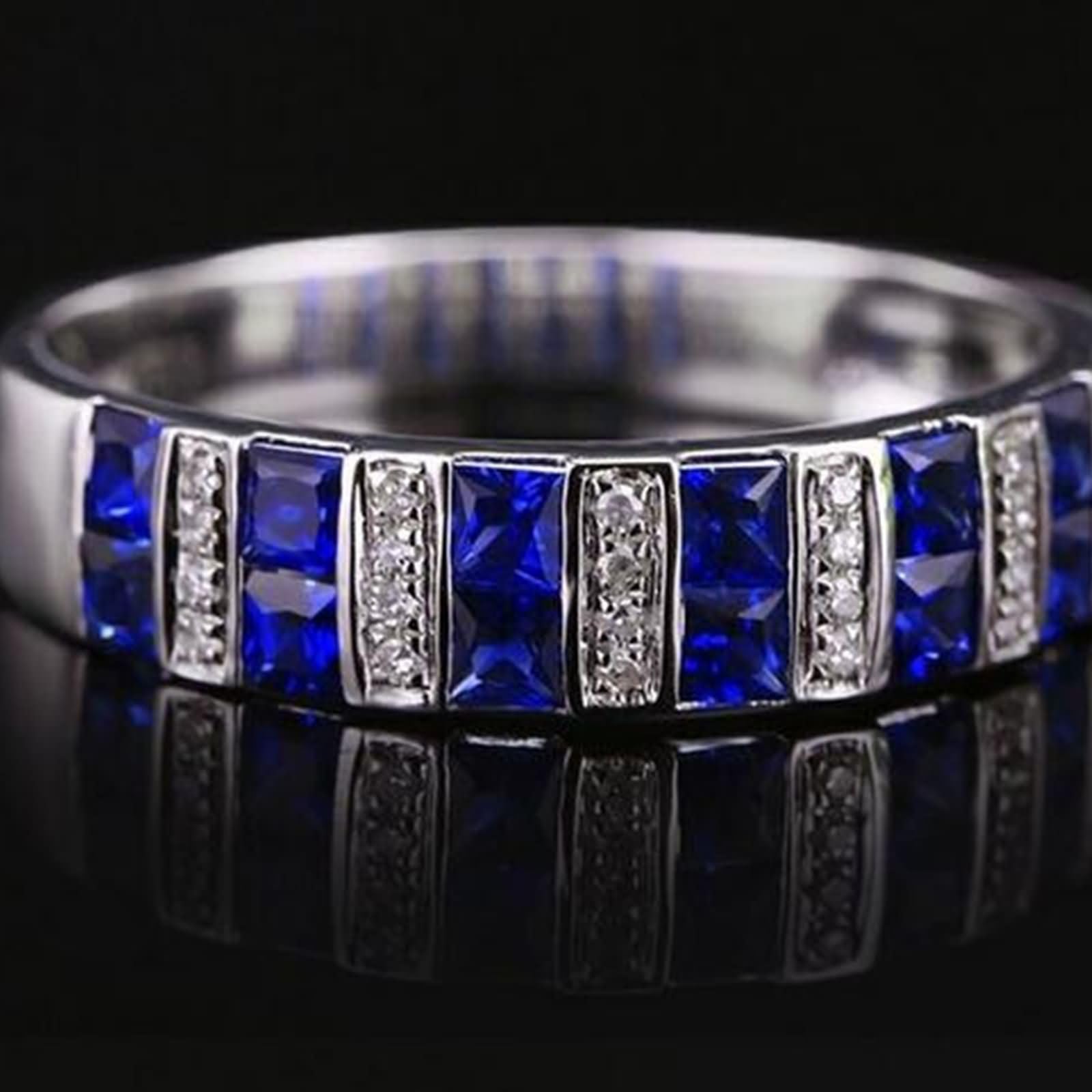 Beydodo Anillo de Boda Oro Blanco Mujer 9 14 18K con Cuadrado con Zafiro Creado de 0.99ct y Moissanita, Anillo de Mujer Compromiso Plata Azul