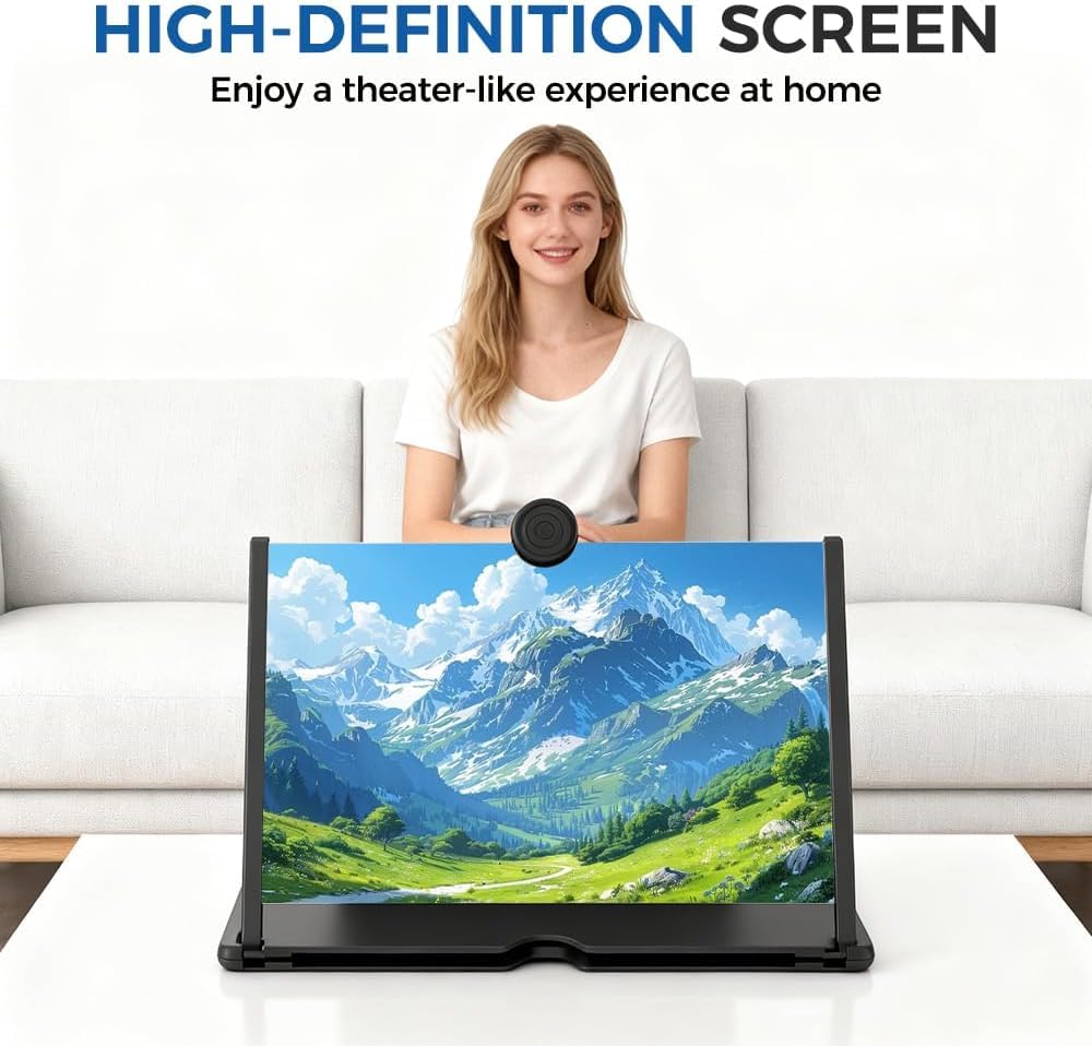 2026 Nuevo Ampliador de Pantalla para Teléfonos Móviles, Versión HD, Películas, Vídeos y Juegos, Ampliador de Escritorio con Amplificador (Negro, 12 Inch)