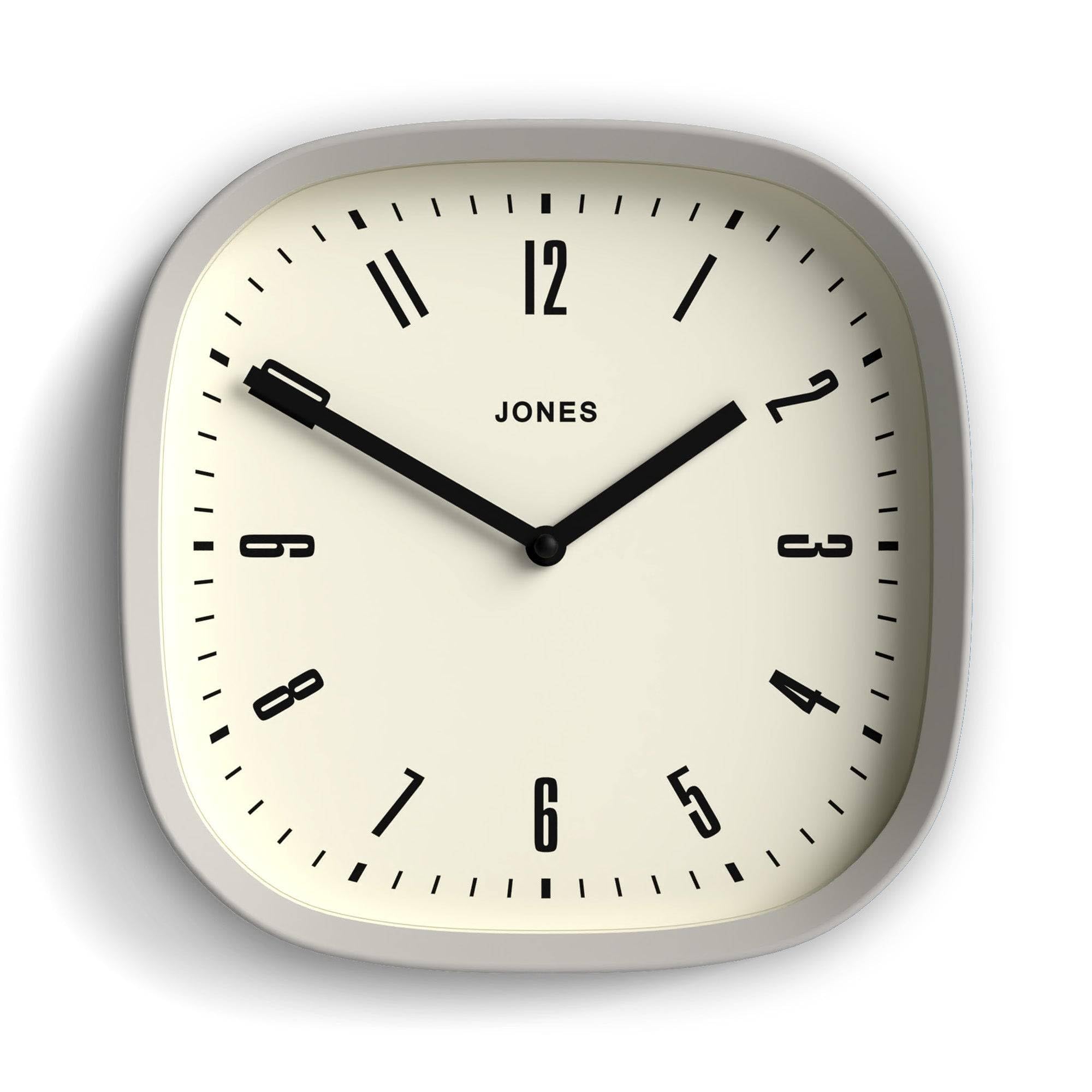 Jones Clocks Grey Jones Clocks® Marvel Wall Clock | Retro Rounded Square Clock | 25Cm | | Cool Designer Look For Kitchen, Living Room Or Office