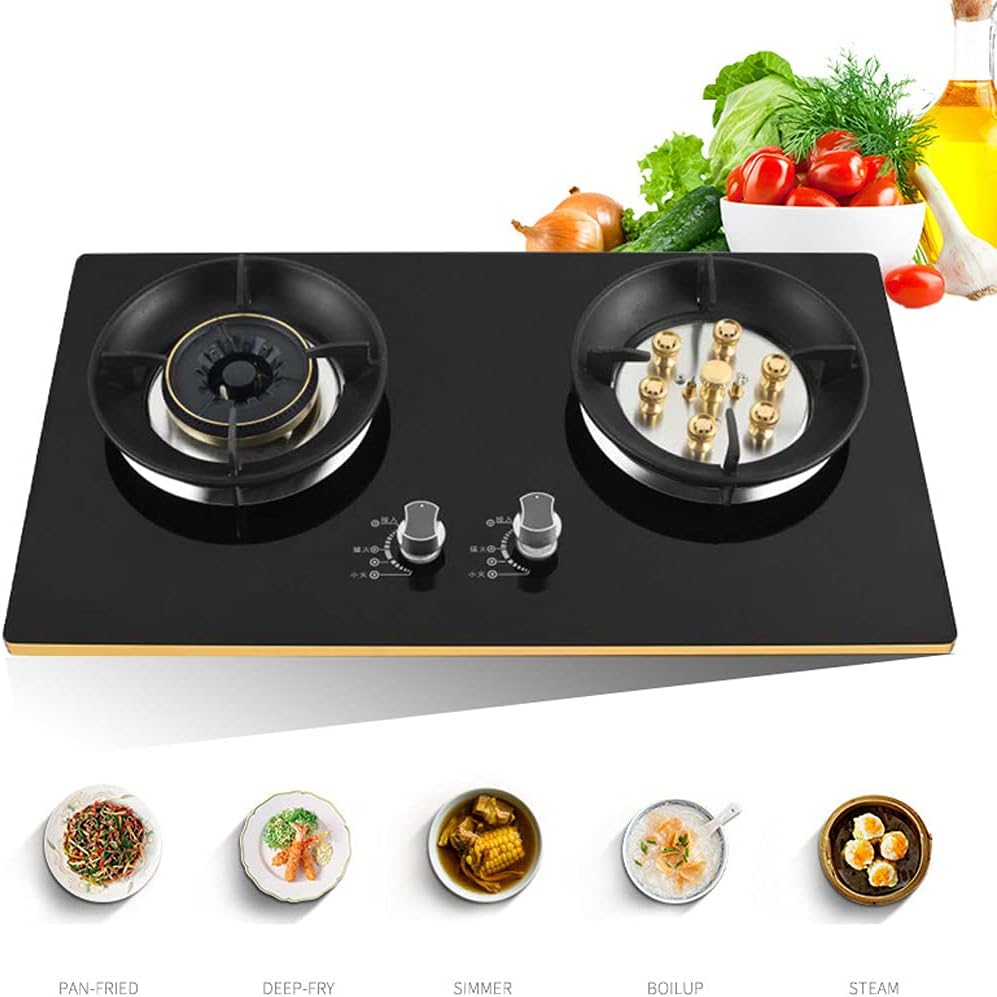 29.5" X17" Built-In Desktop/Embedded Dual-Purpose Gas Stove, 8Mm Thick Tempered Glass Integrated Cooktop (Natural gas) ()