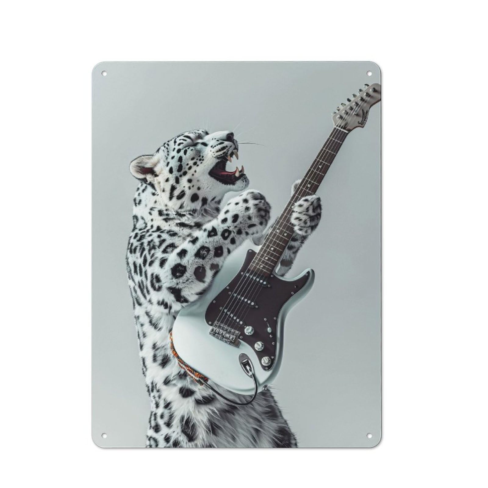Junmoney Snow Ocelot Guitar Rustic Metal Wall Sign 40X30cm For Studio Or Craft Room, For Vintage Wall Decor Fans, For Themed Room Decoration
