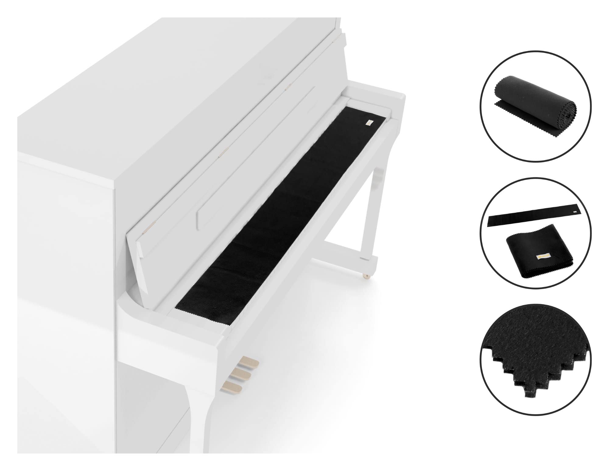 Tapis de Clavier Modèle “Kirstein” - Protection anti-poussière en feutre de haute qualité - Tapis pour piano, queue et piano numérique - Noir
