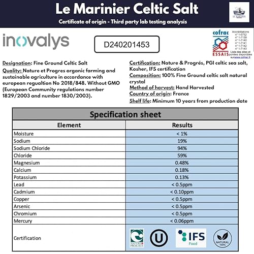 Miniatura 3 de Le Marinier Celtic Salt Molida fina, 1.1lb - 18oz. Sal marina francesa sin refinar 100% natural, sal celta mineral cosechada a mano (1.1 lb de