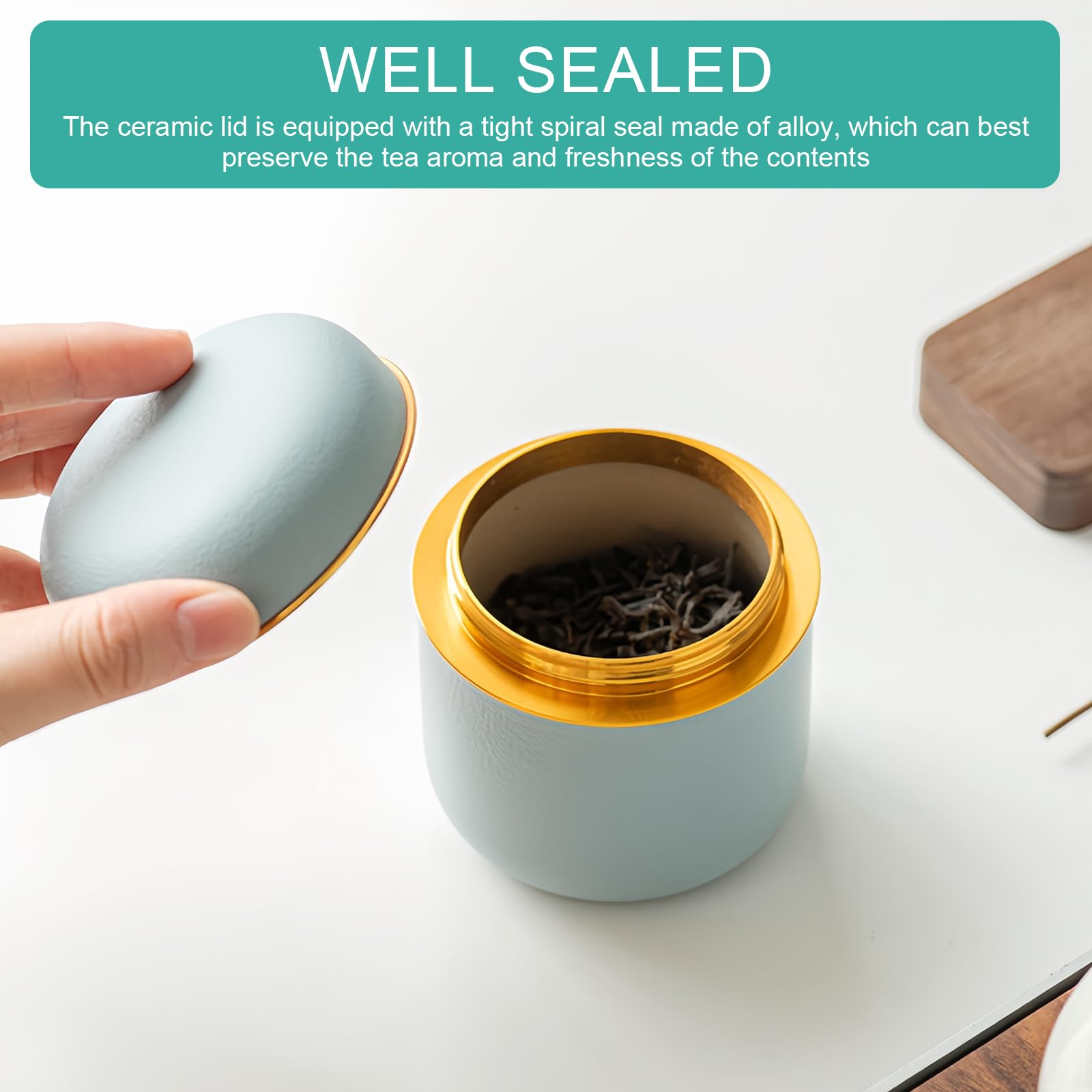 Asfrode Contenitore per tè in ceramica, 160 ml, in ceramica, portatile, con coperchio, per bustine di tè, caffè, spezie, noci