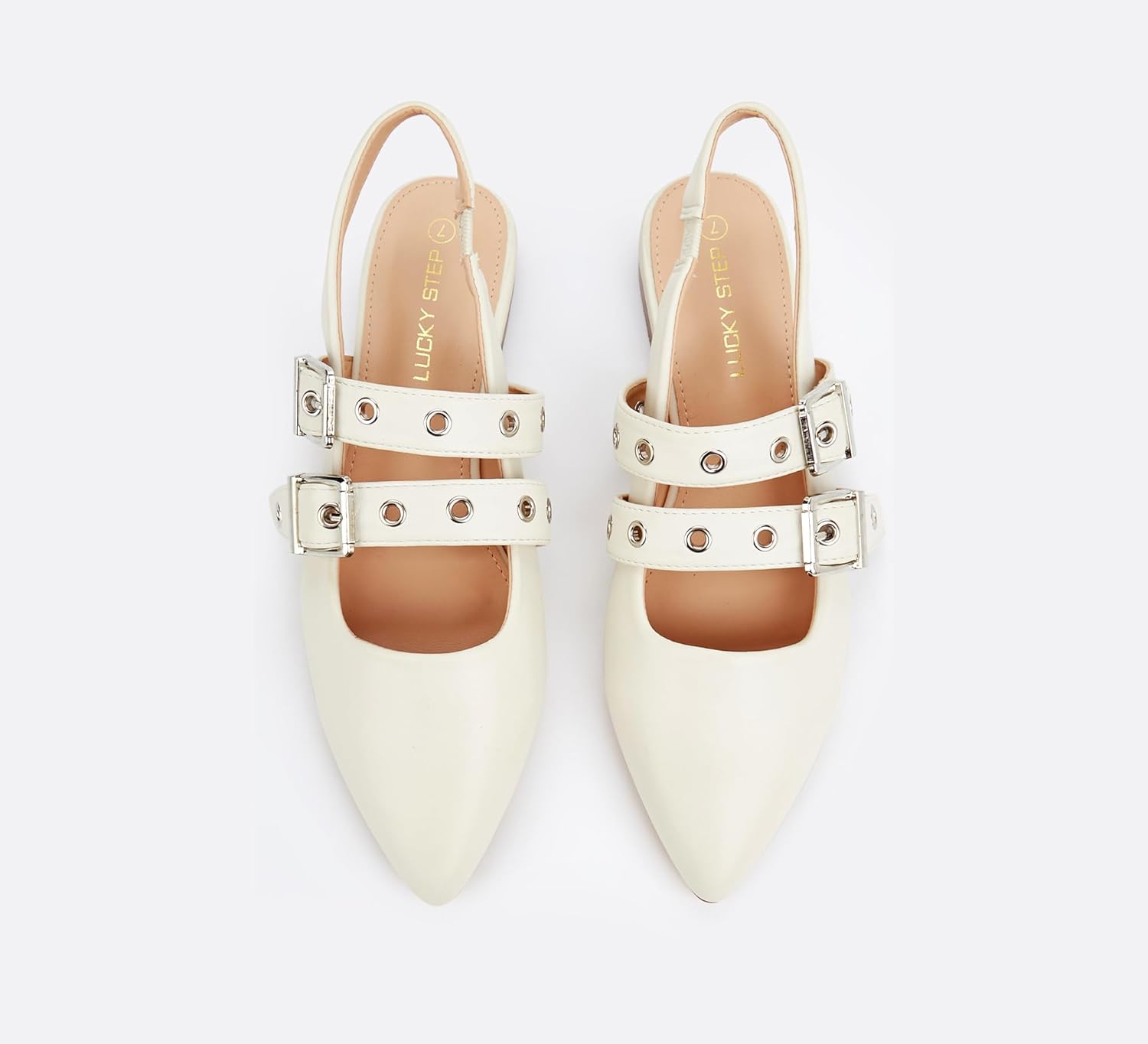 LUCKY STEP Women's Slingback Buckle Flats Ballet Poninted Toe Block Heel Dress Adjustable Strap Mary Jane Formal Wedding Shoes - Image 3