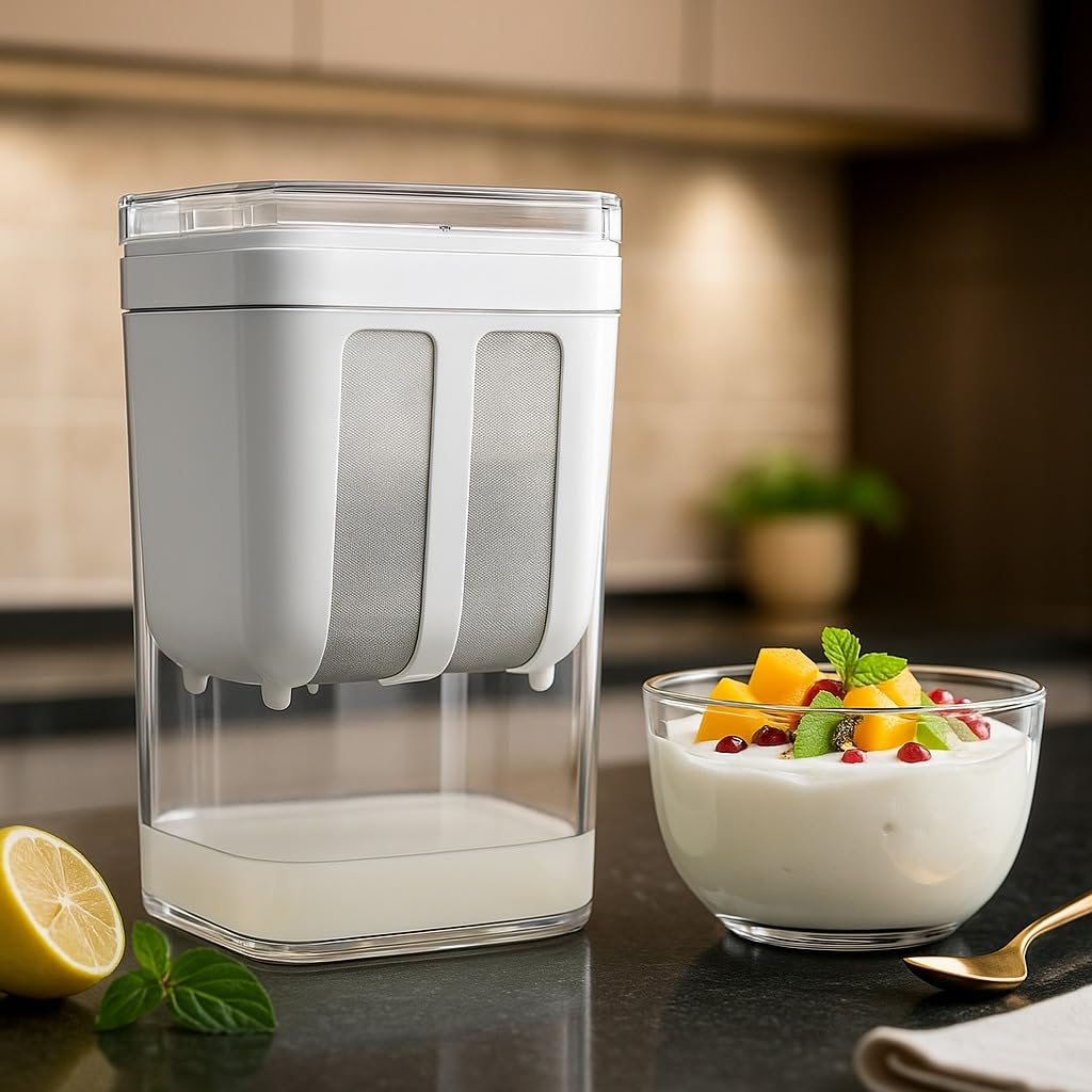 JD FRESH 1400ML Greek Yogurt & Curd Maker/Fine Mesh Strainer with Lid/Hung Curd Strainer Box/Whey Separator/Home Essentials/Hung Curd/Perfect for Homemade Yogurt/Curd/Cheese & More